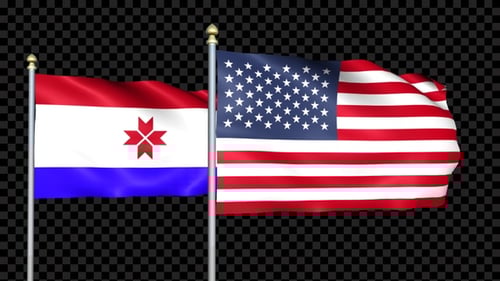 Realistic Waving USA and Mordovia Flags Animation with Alpha Channel