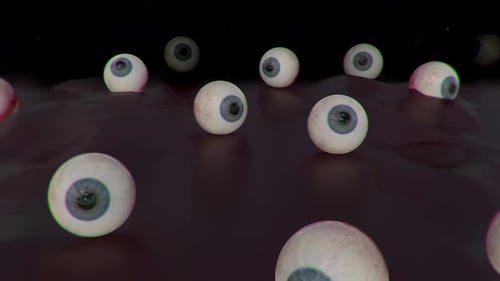 Surreal Animated Eyeballs Bouncing on a Dark Background