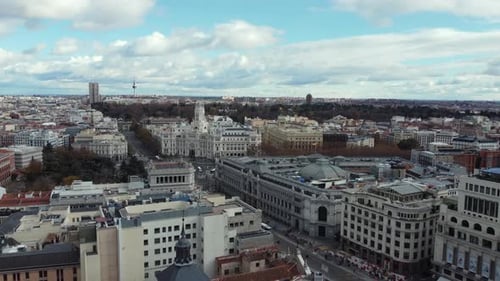 Aerial Panorama of Madrid with Cibeles Square and Alcala Street Spain