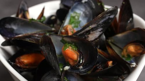 Bowl of Fresh Mussels in a Close-Up Shot