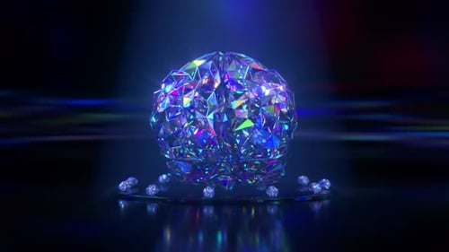 Rotating Crystal Brain with Futuristic Light Reflection