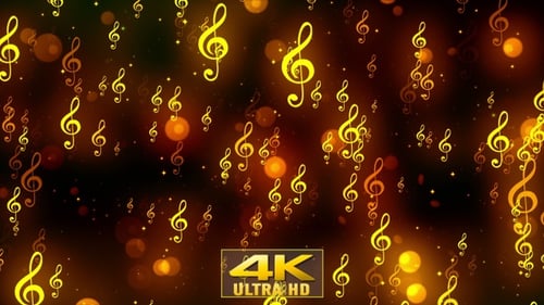 Golden Glowing Musical Notes Floating Loop Background