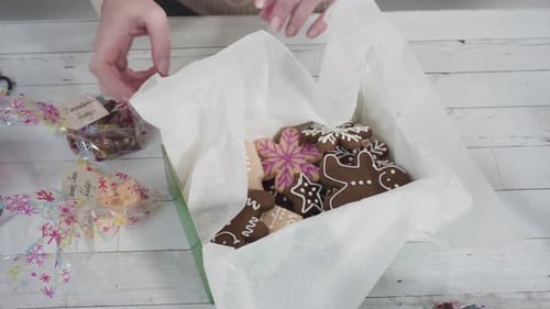 Packing Christmas Cookies and Fudge for Holiday Gift