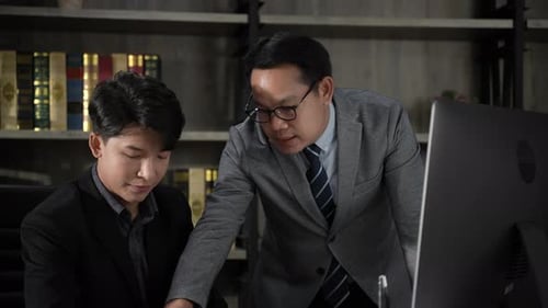 businessman person team meeting to work at night over time to late in business company office