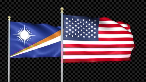 Marshall Islands and USA Flags Waving Loop