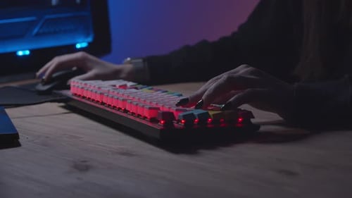 PC Gamer Girl Playing Keyboard