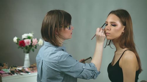 Makeup Artist Applying Makeup to a Model
