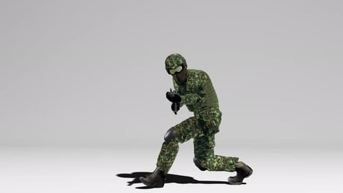 Animated Military Soldier with Rifle in Tactical Movement