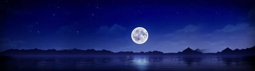 Dreamy Night Sky with Full Moon and Reflective Water