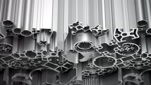 Profilés complexes en aluminium extrudé léger empilés dans une boucle sans fin. 4KHD