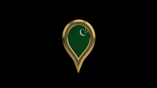 Turkmenistan Flag 3D Golden Map Pin Rotation Animation