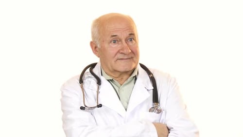 Smiling Doctor Wearing White Coat with Stethoscope