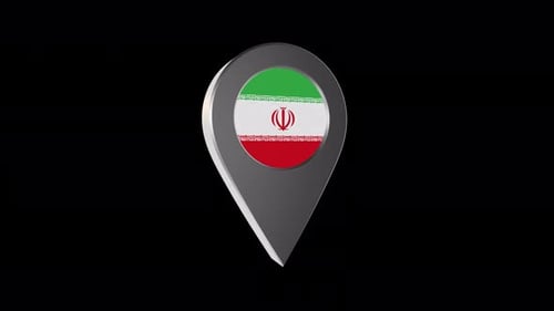 Animated 3D Location Pin with Iranian Flag