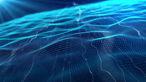 Movimiento de partículas de purpurina digital en un ciberespacio Tecnología abstracta