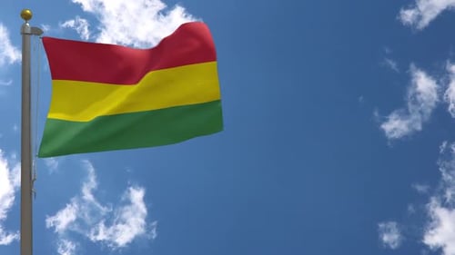 Realistic Waving Flag Animation on Flagpole with Blue Sky and Clouds
