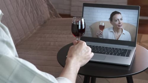 Virtual Wine Toast Between Friends Video Call