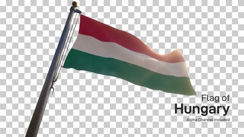 Realistic Hungarian Flag Waving on Transparent Alpha Channel