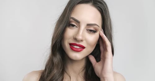 Beautiful Woman With Red Lipstick Posing