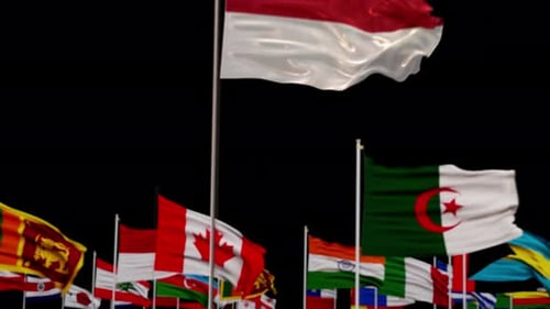 Indonesian Flag Waves Among International Nations