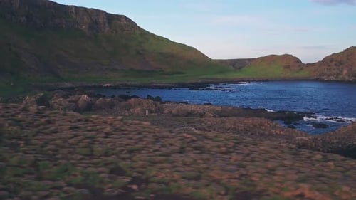 Giants Causeway on Antrim Coast of Northern Ireland. Aerial drone view