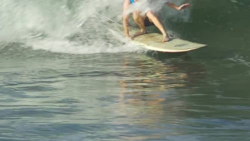 Surfer Riding Wave on Sunny Day at Beach