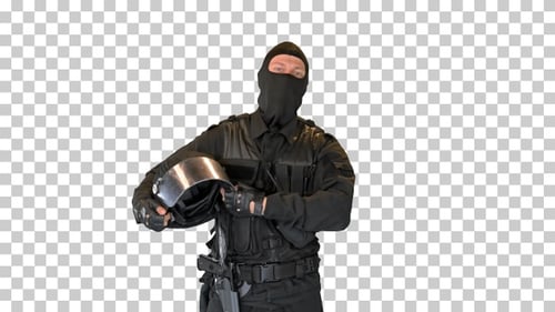 Special police unit taking helmet off, Alpha Channel