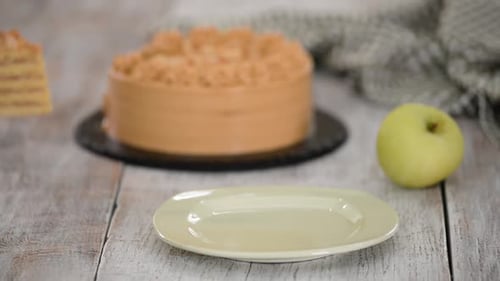 Delicious Layer Cake Slice Served on Plate