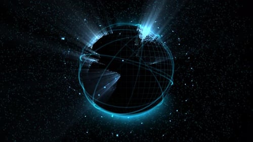 digitaler Globus präsentiert als Hologramm ausstrahlenden Lichteffekt