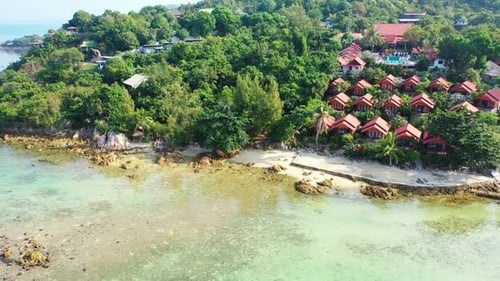 Aerial drone view seascape of relaxing seashore beach trip by aqua blue sea with white sand backgrou