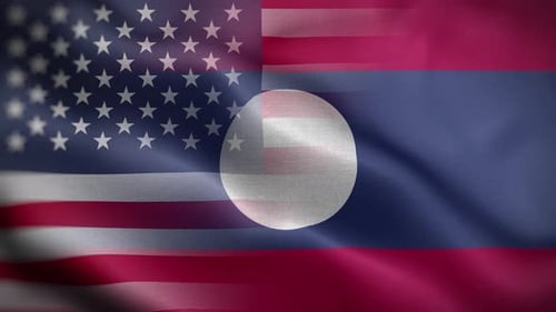 USA and Laos Flags Waving Together in Blend Animation