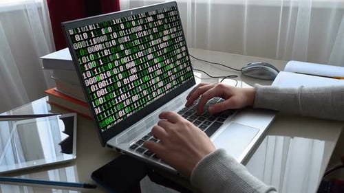 Binary code on the monitor screen