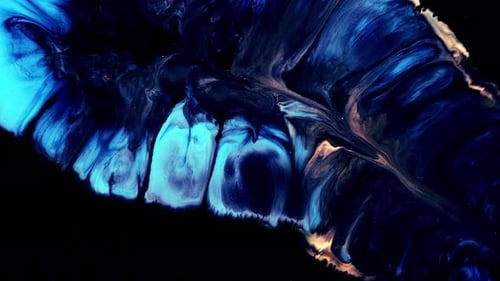 Liquid Paint Swirls of Blue and Gold Abstract