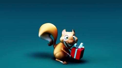 3D Animated Squirrel Character Delivering a Gift