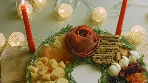Charcuterie Plate with Salami Different Kinds of Cheese