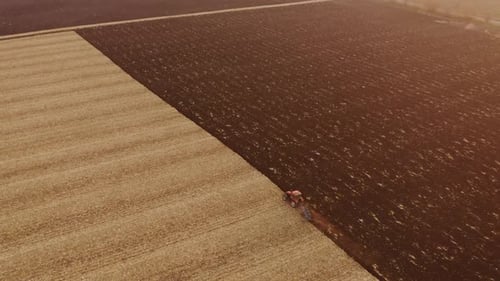 Tractor in the Field Drone View