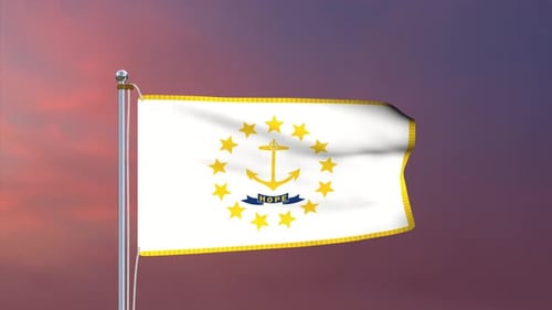 Realistic 3D Rhode Island State Flag Waving on Pole