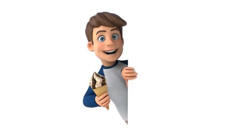 Animated 3D Cartoon Character with Ice Cream Peeking