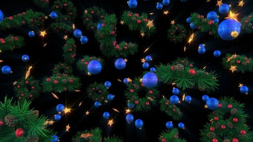 Seamless Festive Christmas Wreaths and Glowing Stars Loop