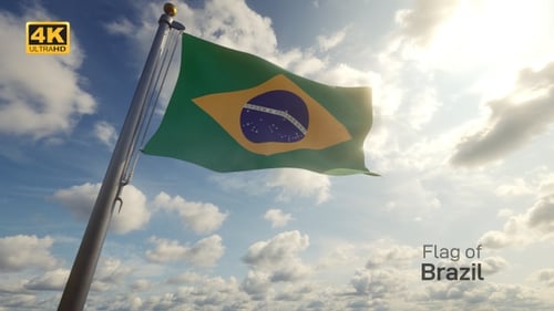 Flagge Brasiliens auf einem Flaggenmast - 4K