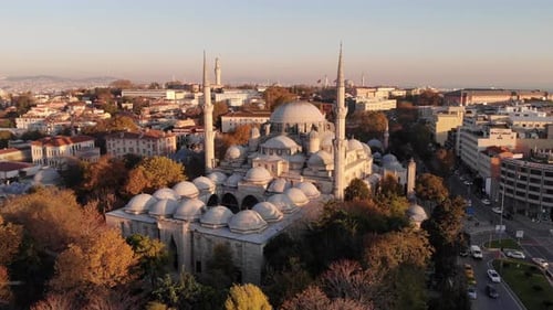 Sehzade mosque in Istanbul aerial view