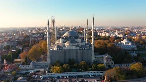 Camlica Mosque and Istanbul Sunset Drone Video