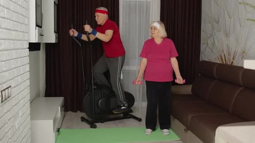 Active Seniors Working Out at Home