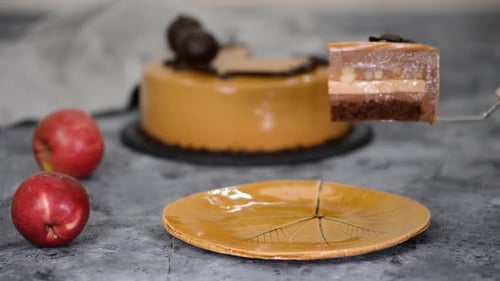 Chocolate Layer Cake Slice Served on Plate