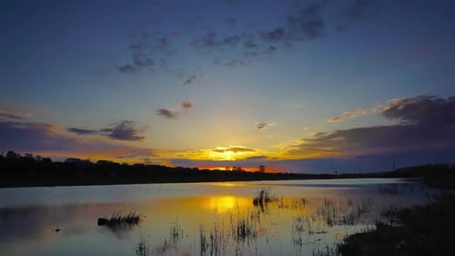 Landscape with Sunset Over Lake, Timelapse
