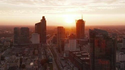 Slide and Pan Footage of Group of Tall Modern Buildings in City Centre