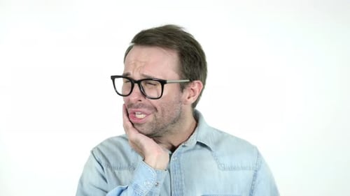 Toothache, Man with Tooth Pain, White Background