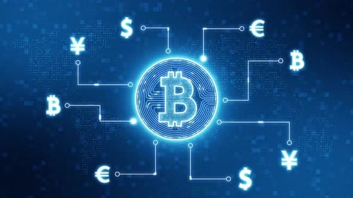 Connexion de l'icône de l'argent bleu à la rotation d'un cercle futuriste, technologie d'arrière-plan