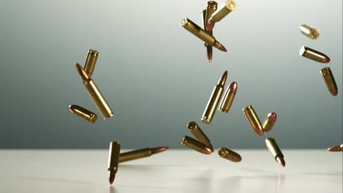 Bullets falling bouncing in ultra slow motion 1500fps on a reflective surface - BULLETS PHANTOM