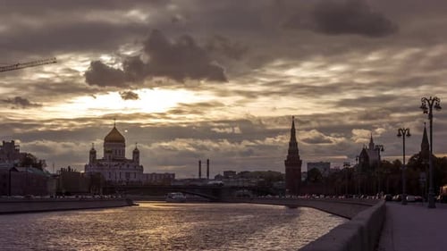 Evening View of Moscow Kremlin and Cathedral of Christ The Savior