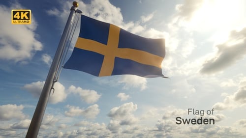 Realistic Sweden Flag Waving in Blue Sky Loop